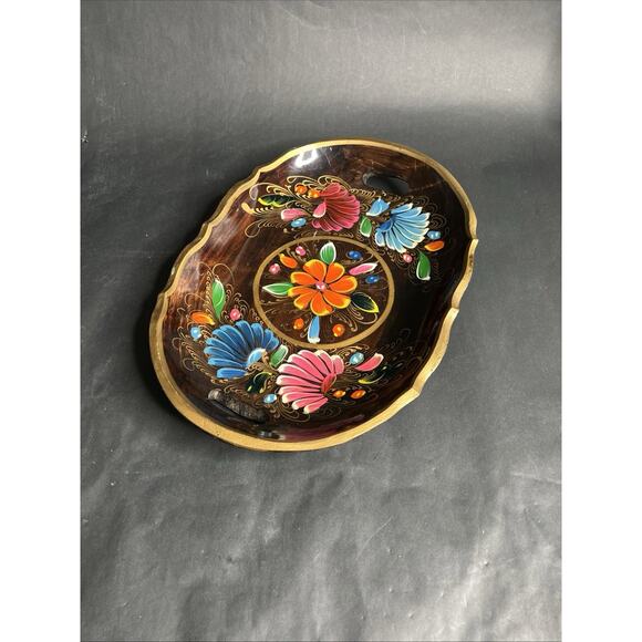Vintage Mexican Batea Tray – Hand-Painted Wood Folk Art  Floral Serving Dish VTG - Picture 1 of 14